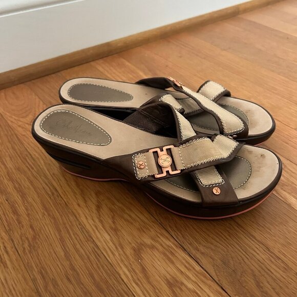 Cole Haan Nike AIR tan Brown Criss Cross Wedge Platform Sandals Women’s Size 8 - Picture 4 of 10